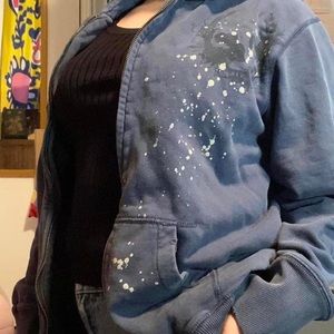 mossimo zip up hoodie with skull and paint splatter print size large